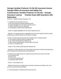 Georgia Variable Products (12-GA-62) insurance license Georgia Office of Insurance and Saf