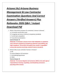 Arizona (Az) Arizona Business Management & Law Contractor Examination Questions