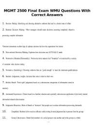 MGMT 2500 Final Exam WMU Exam Questions With Correct Answers