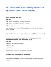 AIC 300 - Claims in an Evolving World Exam Questions With Correct Answers