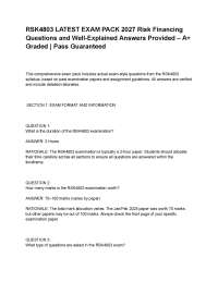 RSK4803 LATEST EXAM PACK 2027 Risk Financing Questions and Well-Explained Answers Provided