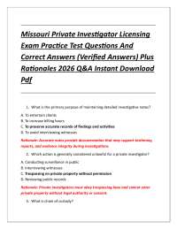 Missouri Private Investigator Licensing Exam Practice Test Questions And Correct Answers