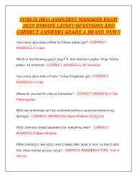 PUBLIX DELI ASSISTANT MANAGER EXAM 2025 UPDATE LATEST QUESTIONS AND CORRECT ANSWERS GRAD