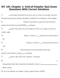 IST 101 Chapter 1: End-of-Chapter Quiz With Correct Solutions