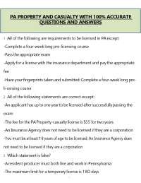 PA Property and Casualty Questions and Answers (PDF) | 2026 Insurance Exam
