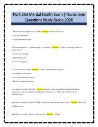 NUR 253 Mental health Exam | Nurse Jenn Questions Study Guide 2026