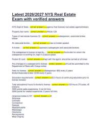 Latest 2026/2027 NYS Real Estate Exam with verified answers