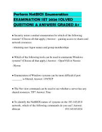 Perform NetBIOS Enumeration EXAMINATION SET 2026 SOLVED QUESTIONS & ANSWERS GRADED A+