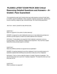 _PLS2602 LATEST EXAM PACK 2026 Critical Reasoning Detailed Questions and Answers – A+ Grad