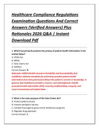 Healthcare Compliance Regulations Examination Questions And Correct Answers