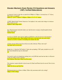 Elevator Mechanic Exam Review 216 Questions and Answers (100% Verified Elaborations)