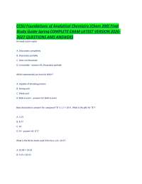 CCSU Foundations of Analytical Chemistry (Chem 200) Final Study Guide Spring COMPLETE EXAM