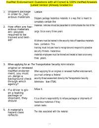 HazMat Endorsement Questions with all Correct & 100% Verified Answers |Latest Version |Alr