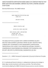 SABSA FOUNDATION CERTIFICATION EXAM (SABSA SCF) COMPLETE PRACTICE TEST BANK QUESTIONS AND