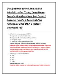 Occupational Safety And Health Administration (Osha) Compliance Examination Questions