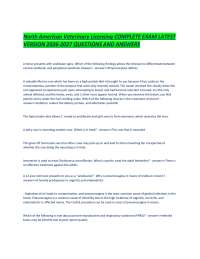 North American Veterinary Licensing COMPLETE EXAM LATEST VERSION 2026-2027 QUESTIONS AND A