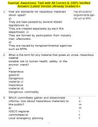 Hazmat Awareness Test with All Correct & 100% Verified Answers |Latest Version |Already Gr