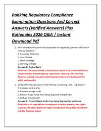 Banking Regulatory Compliance Examination Questions And Correct Answers