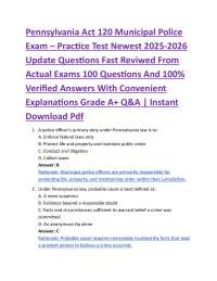 Pennsylvania Act 120 Municipal Police Exam – Practice Test Newest 2025-2026 Update Quest