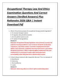 Occupational Therapy Law And Ethics Examination Questions And Correct Answers