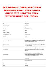 ACS ORGANIC CHEMISTRY FIRST SEMESTER FINAL EXAM STUDY GUIDE 2026 UPDATED EXAM