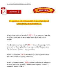 CSL – Language and Formalisation PH111 Lecture 2 Exam – Questions and Answers (A+ Grade)