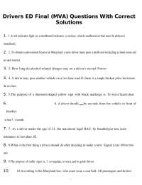 Drivers ED Final (MVA) Exam Questions With Correct Solutions