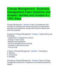 Change Management | Business management Exam Question and Answer| Verified and Graded A+|