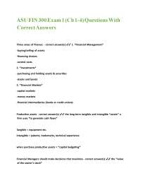 ASU FIN 300 Exam 1 (Ch 1-4) Questions With Correct Answers
