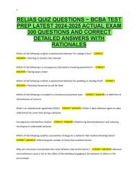 RELIAS QUIZ QUESTIONS ~ BCBA TEST PREP LATEST 2024-2025 ACTUAL EXAM 300 QUESTIONS AND CO