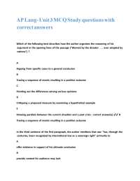 AP Lang- Unit 3 MCQ Study questions with correct answers.
