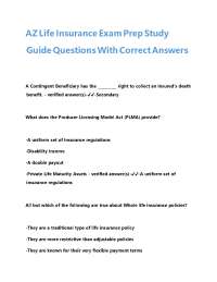 AZ Life Insurance Exam Prep Study Guide Questions With Correct Answers