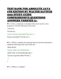 TEST BANK FOR ABSOLUTE JAVA 6TH EDITION BY WALTER SAVITCH 2026 STUDY GUIDE COMPREHENSIVE Q