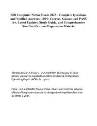 SDI Computer Nitrox Exam 2025 – Complete Questions and Verified Answers, 100% Correct, Gu