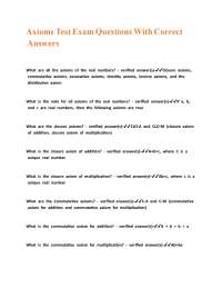 Axioms Test Exam Questions With Correct Answers.