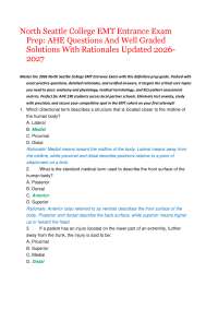 North Seattle College EMT Entrance Exam Prep: AHE Questions And Well Graded Solutions With