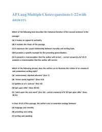 AP Lang Multiple Choice questions 1-22 with answers