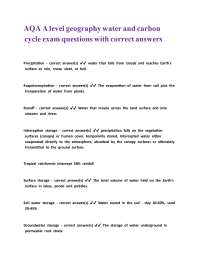 AQA A level geography water and carbon cycle exam questions with correct answers