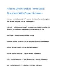 Arizona Life Insurance Terms Exam Questions With Correct Answers