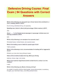 Defensive Driving Course- Final Exam | 94 Questions with Correct Answers
