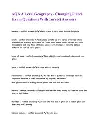AQA A Level Geography - Changing Places Exam Questions With Correct Answers.