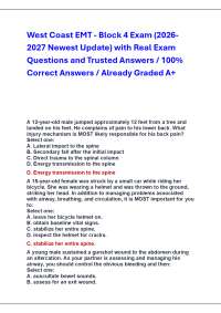 West Coast EMT - Block 4 Exam (2026 2027 Update) with Real Exam Questions and Answers