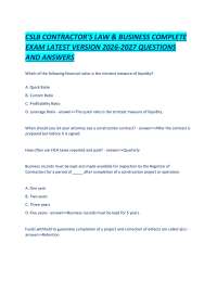 CSLB CONTRACTOR'S LAW & BUSINESS COMPLETE EXAM LATEST VERSION 2026-2027 QUESTIONS AND ANSW