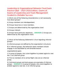 Leadership & Organizational Behavior Final Exam Practice Q&A – 2025-2026 Edition, Exams of
