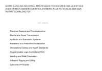 NORTH CAROLINA INDUSTRIAL MAINTENANCE TECHNICIAN EXAM –QUESTIONS AND CORRECT ANSWERS (VERI