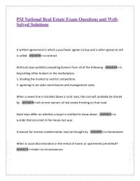 PSI National Real Estate Exam Questions and Well Solved Solutions