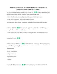 BSN 425 FUNDAMENTALS OF NURSING: HEALTH & WELLNESS EXAM QUESTIONS AND ANSWERS 100% CORRECT