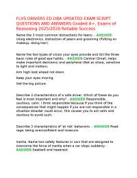 FLVS DRIVERS ED DBA UPDATED EXAM SCRIPT QUESTIONS AND ANSWERS Graded A+, Exams of Reasonin