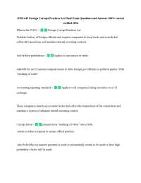 JURI 645 Foreign Corrupt Practices Act Final Exam Questions and Answers 100% correct verif