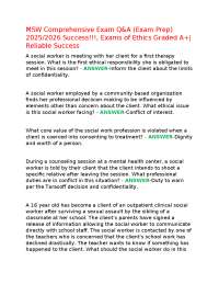 MSW Comprehensive Exam Q&A (Exam Prep) 2025/2026 Success!!!, Exams of Ethics Graded A+|Rel